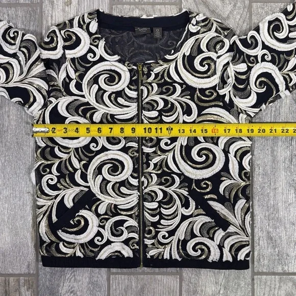 CHICO'S Travelers Scrolled Bomber Jacket Small Front Zip 3/4 Sleeve - Picture 10 of 15